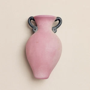 Vintage Pink Frosted Art Glass Wall Pocket Amphora Vase 9" Hanging Decor Sconce - Picture 1 of 7