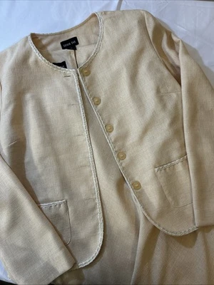 Vintage Retro Leslie Fay 2 Pc Pale Yellow Jacket Dress Women’s Sz 12 Linen Look - Image 1 of 4