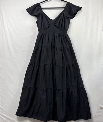 Maxi Vestido Express Para Mujer Grande En Niveles Cuello en V Cintura Calada Negro Bruja Foto 1 de 4