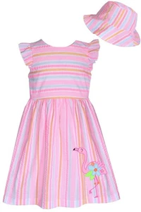 NEW Bonnie Jean Girls Size 2T "PINK FLAMINGO" Seersucker Dress & Hat Set NWT - Picture 1 of 4