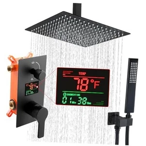 SKWOLL Matte Black Shower Faucet Set Rain Shower Head Digital Shower System 12 - Picture 1 of 7
