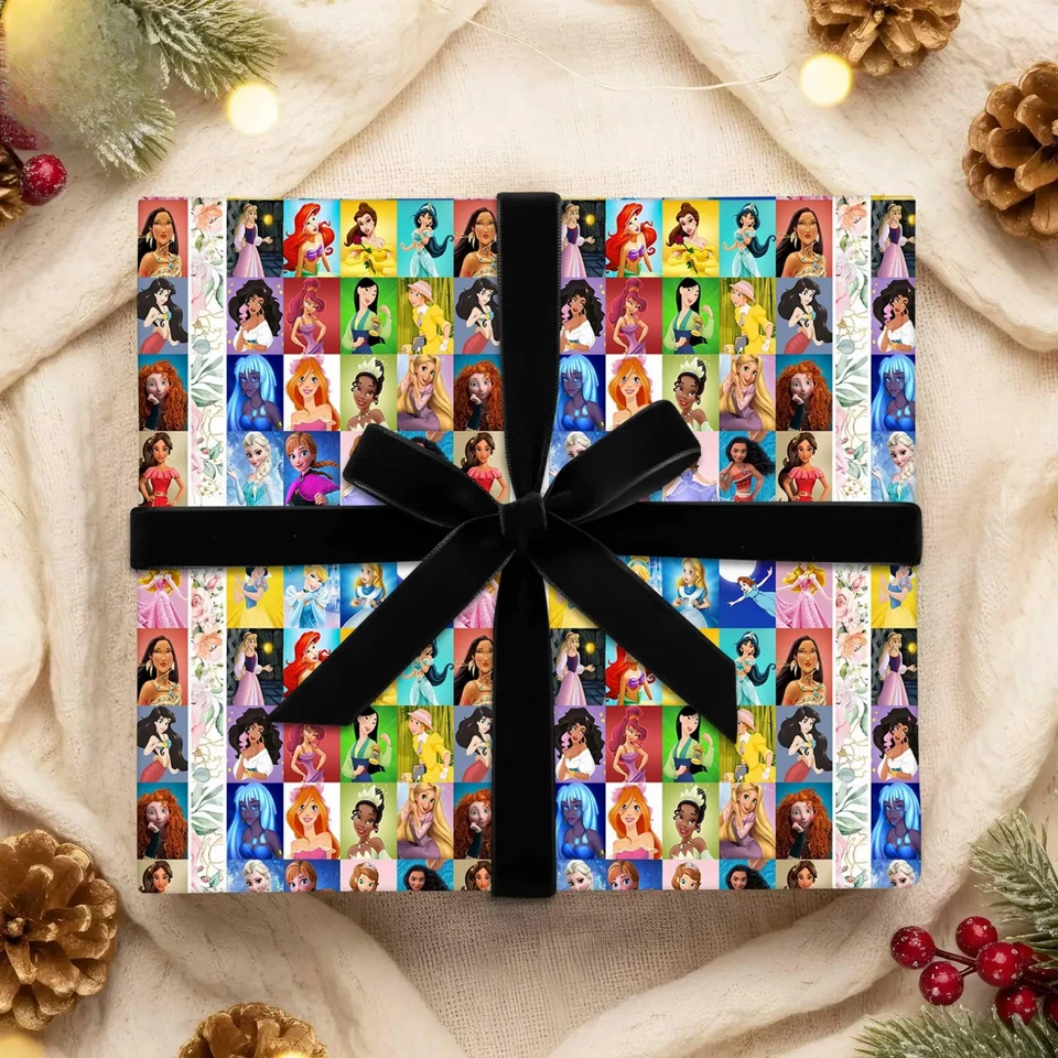 迪士尼公主包装纸,贝拉灰姑娘爱丽儿茉莉圣诞节 2025 — 第 1/4 张图片