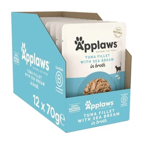 12 x 70g Applaws Wet Cat Food Pouches Tuna Fillet with Seabream in Broth - Picture 1 of 5