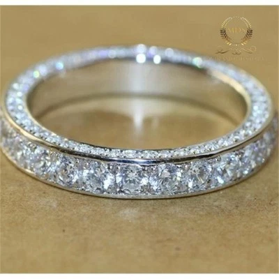 Alianza de boda Moissanite Full Eternity 2 quilates corte redondo F/VVS1 oro blanco sólido 14K Foto 1 de 4