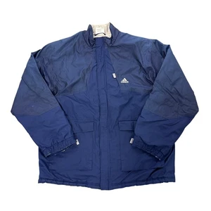 Vintage Adidas dunkelblau durchgehender Reißverschluss Mantel Jacke 3 Streifen Logo Sportswear Herren 2XL - Bild 1 von 8
