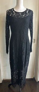 Black Lace Vintage Goth Morticia Adams Lined Maxi Dress Size L/XL - Picture 1 of 14