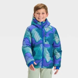 All In Motion Boys' Abstract Puffer Jacket Blue Green Size XL 14 - Picture 1 of 6