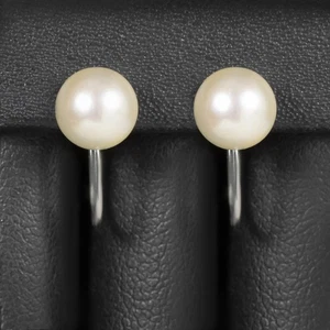 VINTAGE PERLE 14k WEISSGOLD OHRRINGE RETRO NACHLASS OHRSTECKER GESCHENK KLASSISCH SCHLICHT - Bild 1 von 2