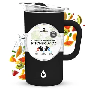 Stainless Steel Insulated Pitcher With Lid - 67oz Double Walled Vacuum Insula... - Foto 1 di 7