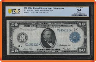 KC- Fr.1035 1914 $50 FRN Philadelphia , PA - VF 25 PCGS Banknote - Image 1 of 3