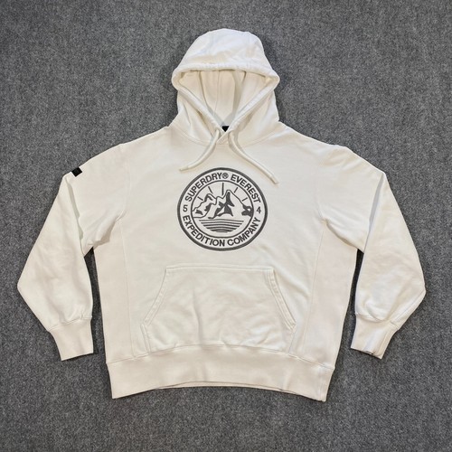 OFF WHITE Felpa con cappuccio Superdry Expedition Everest Reverse Weave adulto 2XL bianco sporco ricamata