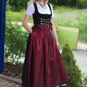 Dirndl dress Black cotton Long plus size maroon Apron 3 pieces dirndl maxi