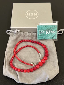 Collana Jay King Laureata Corallo Rosso Perline Sterling 18" - Foto 1 di 2