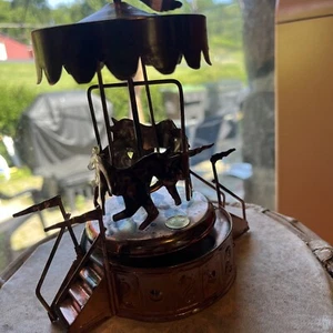 VINTAGE Rainbow Tin COPPER CAROUSEL MUSIC BOX "Carousel Waltz" - Picture 1 of 7