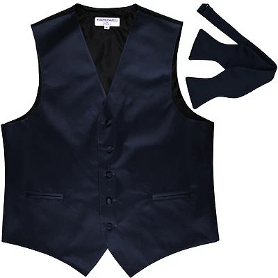 New Men's Formal Vest Tuxedo Waistcoat with free style self-tie Bowtie navy blue - Image 1 of 4
