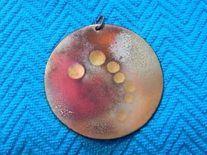 Mid Century MCM große 3" Emaille Kupfer doppelseitige Anhänger - Modern Art Kosmos - Bild 1 von 6