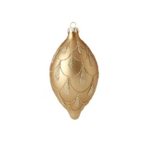 Adorno de Navidad Vidrio Dorado Mate Gota con Brillo Raz Importaciones 5 pulgadas - Imagen 1 de 3