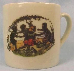 Children Playing Mug Ring Around The Rosy Silhouette Dancing Child's Antique - Picture 1 of 3