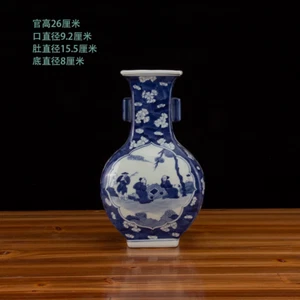 Hermoso jarrón figura porcelana azul y blanco pintura china a mano - Imagen 1 de 7