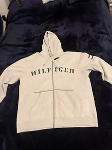 Tommy Hilfiger Men's XL Hoodie Spell Out Logo Full Zip Gray Sweatshirt - Picture 1 of 6