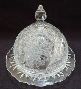 Antique EAPG Clear American Pressed Glass Covered Dish Plate - Picture 1 of 12