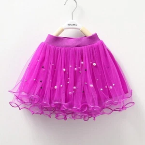 UK Kids Girls Colored Pearls Tutu Ballet Petticoat Party DanceTutu Short Skirt - Picture 1 of 37