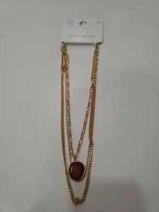 Time And Tru 18" Necklace w/ Extender Gold Color Chain Red Gem - Picture 1 of 3