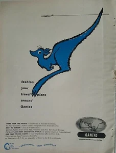 1957 Qantas Australia's Overseas Airlines canguro arte grafica pubblicità vintage - Foto 1 di 1