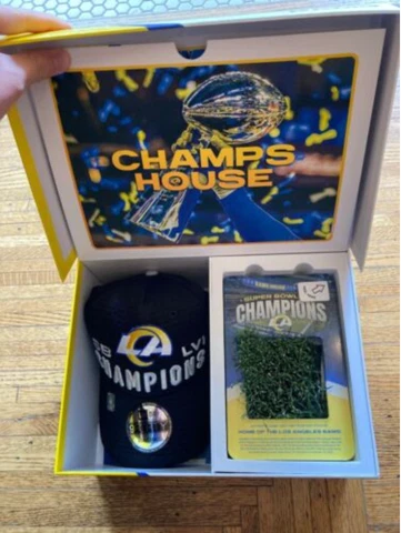 2022 LA RAMS SEASON TICKET HOLDER GIFT BOX: GAME USED TURF + SUPER BOWL HAT! Cover
