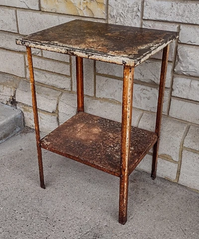 Vintage Antique Shabby Rusty Painted Metal Industrial 2 Tier Shop Work End Table Cover