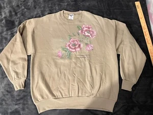 #1 VINTAGE 90'S JERZEES SWEATSHIRT TAN W/ PINK FLOWERS SZ XL HE MADE EVERYTHING - Picture 1 of 8