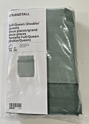 Ikea STRANDTALL Full/Queen Duvet cover & 2 pillowcases gray-green/dark green NEW - Image 1 of 4