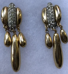Vintage signierte Handarbeit Strass lange Ohrhänger Runway goldfarben 2,5 Zoll - Bild 1 von 4