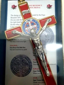 Saint Benedict Crucifix, Red/Gold Edges,20cm,High Quality, ITALY - Bild 1 von 2