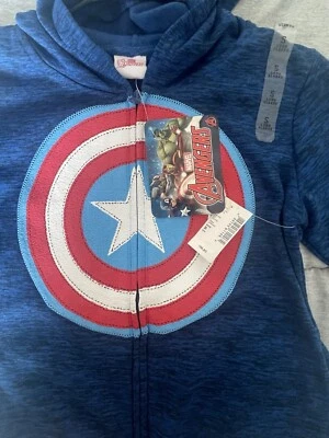 Marvel Captain America Kids Red White Blue Shield Full Zip Hoodie Jacket-S 7/8 - Image 1 of 3
