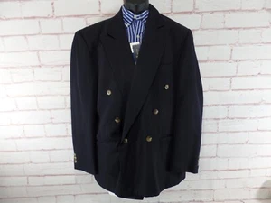 Perry Ellis Mens 42R Blue Double Breasted Blazer Peak Lapels - Picture 1 of 7