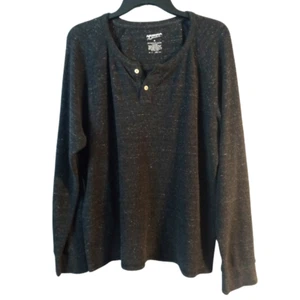 Arizona Jeans Size Medium Black Thermal Waffle Knit Henley Long Sleeve Shirt - Picture 1 of 5