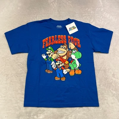 Kids Royal Blue Super Mario Fearless Four T-Shirt XXL 18-20 Nintendo Graphic Tee - Image 1 of 4