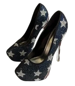VIGA FIORE RED WHITE BLUE Stiletto 6 Inch Heels SIZE 7 - Picture 1 of 6
