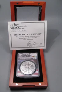 2023 Silver American Eagle ANACS MS70 FDOI w/ Wood Gift Box. #6 - Picture 1 of 9