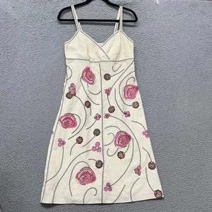 Y2K Linea Dress Womens 8 Silk Linen Blend Floral Embroidered Fairy Girly - Picture 1 of 18