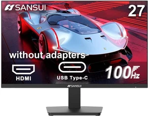 SANSUI Monitor 27 Inch 100Hz USB Type-C Computer 100 Hz HDMI 1920X1080 Frameless - Picture 1 of 9