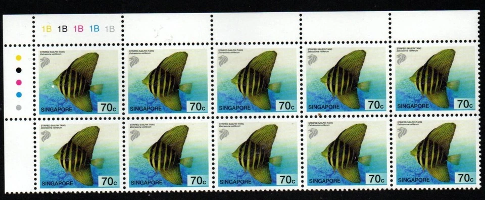 SINGAPUR SG1134 2001 70c PECES MARINOS TROPICALES EN BLOQUE DE 10 MNH Foto 1 de 1