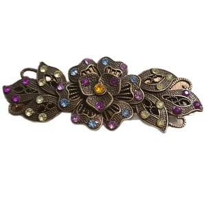 Tablero de pelo vintage de 3 1/4" tono bronce con piedras de colores - Imagen 1 de 4