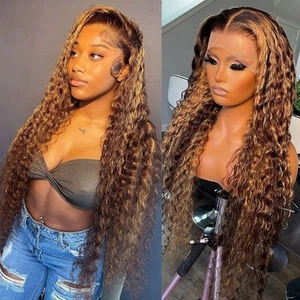 13x4 Highlight Deep Wave Lace Front Wigs Human Hair Ombre 13x4 Honey Blonde C... - Picture 1 of 8