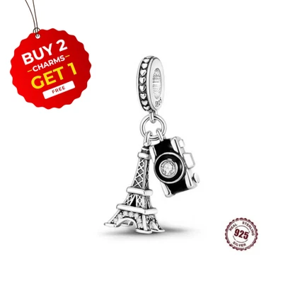 Eiffel Tower Camera Travel Dangle S925 Sterling Silver Bead Charm for Women - Image 1 of 4