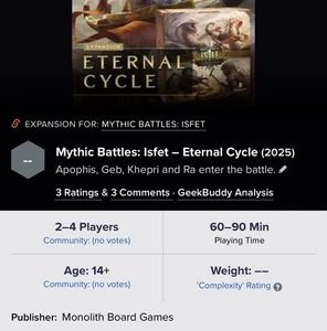 Mythic Battles: Isfet - Eternal Cycle Expansion Pack - MONOLITH - Egyptian NIS - Picture 1 of 4