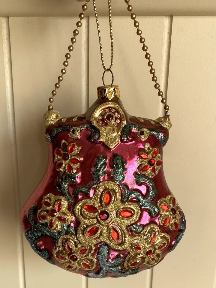 Cartera Fucsia Adornada De Colección Adorno de Vidrio Soplado a Mano Bombilla Hecha a Mano Polonia? Foto 1 de 4
