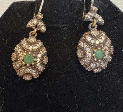 925 Emerald Crystal Dangle Drop Earrings Sterling Silver and Rose Gold Vermeil - Image 1 of 4