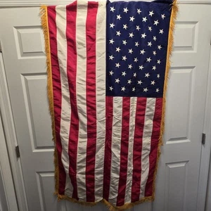 USA Baumwollflagge mit goldenen Fransen 3 Fuß x 5 Fuß bestickt Sterne Ruhm Glanz Dettra - Bild 1 von 6